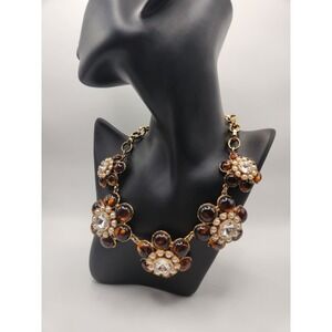 Anne Taylor Tortoise Resin Faux Pearl Crystal Floral Statement Necklace